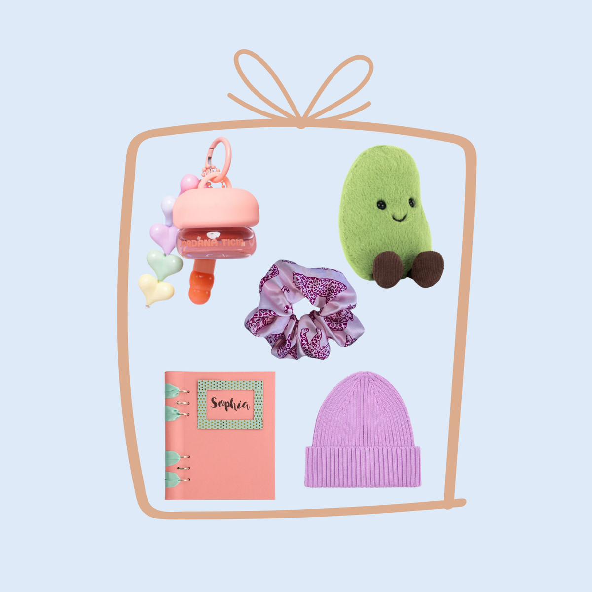 5 gifts for tween stocking filler on a blue background with a present icon