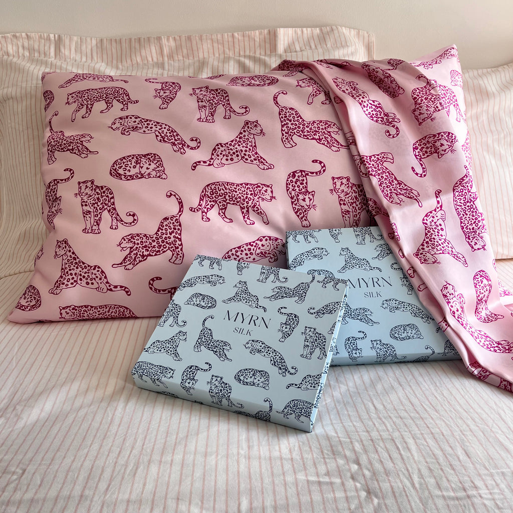 Pink Leopard Pure Mulberry Silk Pillowcase Pair