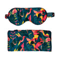 MYRN Silk floral hummingbird print silk eye mask and a matching silk travel case on a white background.