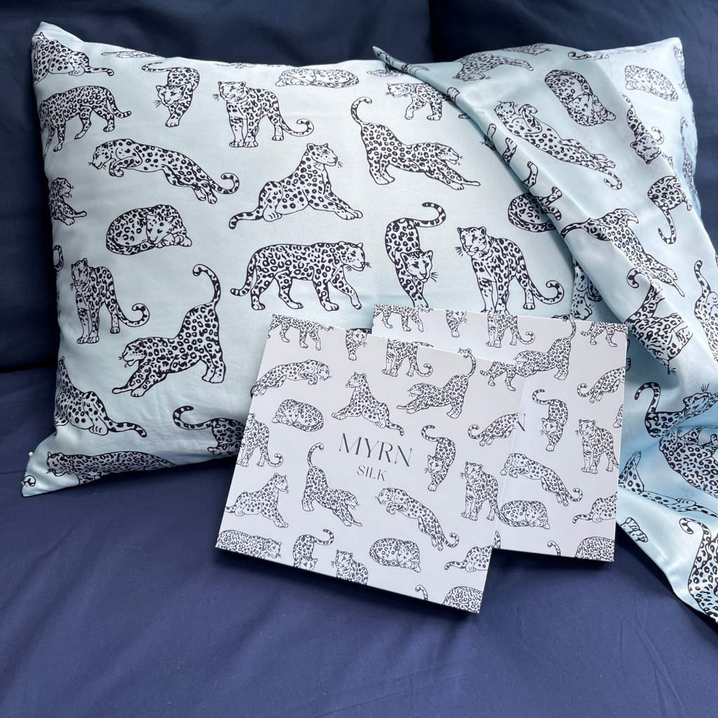 Light Blue Leopard Pure Mulberry Silk Pillowcase Pair