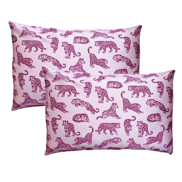 Pink Leopard Pure Mulberry Silk Pillowcase Pair