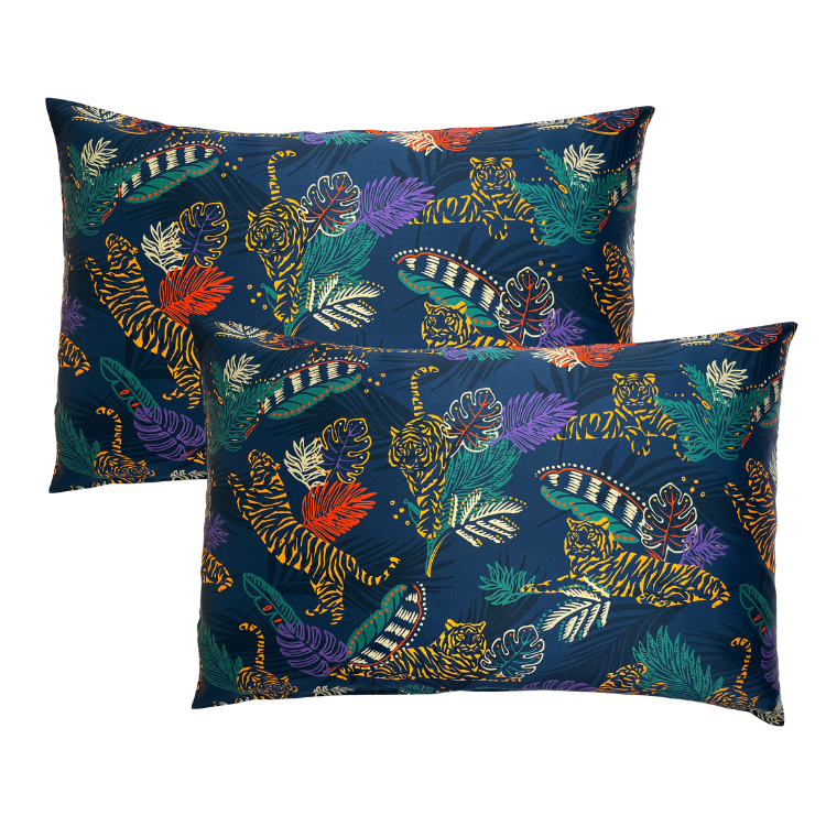 Tiger Print Pure Mulberry Silk Pillowcase Pair