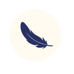 Dark blue feather on a white background indicating silk is hypoallergenic and gentle on hair and skin.