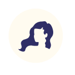 Dark blue icon of long smooth hair on a white background indicating silk helps reduce frizzy hair.